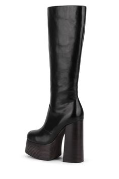 Knee-high platform chunky heeled boot. Fits true to size Measurements taken from size 7 5.5" heel, 2" platform 14" shaft, 13.5" calf, 15.5" top opening Leather upper, leather lining, synthetic sole Zipper closure Chunky Heeled Boots, Hey Joe, Boot Fits, Chunky Heel Boots, Shoe Inspo, Casual Accessories, Gorgeous Shoes, Winter 2022, Sneaker Heels