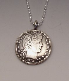 Silver Barber US Quarter Coin Pendant Woodstock Ny, Coins Jewelry, Ancient Coins, Coin Jewelry, Bead Chain, Diy Crafts Jewelry, Silver Bead, Coin Pendant, Sterling Silver Bead