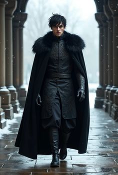 Cold Weather Fantasy Outfits Male, Medieval Cloak Men, Wedding Armor Men, Medieval Men Aesthetic, Targaryen Fashion Men, Medieval Winter Clothes Men, Black Fantasy Outfit Male, Dystopian Fashion Aesthetic