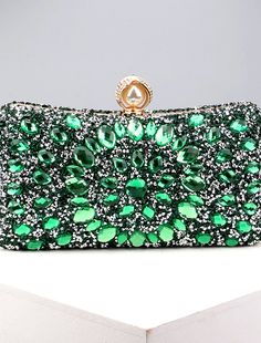 Women's Clutch Evening Bag Wristlet Clutch Bags Party Daily Bridal Shower Rhinestone Pearls Chain Large Capacity Lightweight Durable Handheld Crystal Clutch For Party, Glamorous Green Rectangular Clutch, Green Rhinestone Party Evening Bag, Green Clutch Evening Bag, Elegant Green Evening Bag, Green Rhinestone Clutch Evening Bag, Green Rhinestone Party Bag, Rectangular Crystal Clutch, Wedding Party Accessories