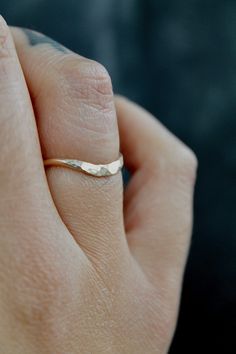 This delicate hammered ring can be worn with the wave upward or downward facing. Sold individually Approximately 2.1mm wide at the widest hammered point 2 grams in weight Please expect slight imperfections, as this ring is fully made by hand Hammered Ring, Hammered Rings, Thread Colors, Hammered Metal, The Wave, Minimalist Rings, Embroidery Thread, Gold Filled, Silver Rings