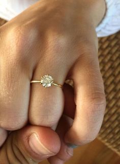 6 Prong Setting Center Diamond Engagement Ring - Bellezza Simple Single Diamond Engagement Ring, Simple Single Stone Engagement Rings, Engagement Ring Small Hands, Simple Timeless Engagement Rings, Simple Gold Wedding Rings, Cartier Love Ring, Ring Rosegold