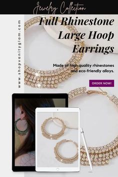 Full Rhinestone Large Hoop Earrings Big Circle Earrings, Large Hoop Earrings, Circle Earrings, Special Events, Hoop Earrings, Fashion Accessories, Sparkle