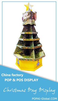 a christmas tree made out of boxes with the words china factory pop & pos display