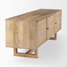 a wooden cabinet with two drawers on one side and an open drawer on the other