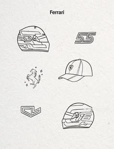 several different types of hats are shown in this graphic style, including one for ferrari and the other for scooter helmets