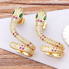 New. They Are Part Of My High Quality Snake Jewelry. The Zirconia Is Pink And Is Made Qith Crystal And Rhinestones. Chanel Stud Earrings, Michael Kors Earrings, Givenchy Earrings, Monet Earrings, Purple Day, Beautiful Snakes, Betsey Johnson Earrings, Abstract Earrings, Bamboo Earrings