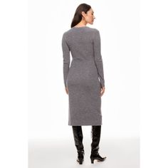 Grey (50% Merino Wool, 20% Acrylic, 30% Nylon). Casual Dresses. V-Neck. Long Sleeve. Pull On. Shoulder to Hemline Length: 44.5". Length: 14.75". Imported. Winter V-neck Bodycon Dress, Fitted Knee-length V-neck Winter Dress, Fitted Knee-length V-neck Dress For Winter, Stretch V-neck Midi Dress For Daywear, Fitted Long Sleeve V-neck Dress For Daywear, Stretch V-neck Winter Dress, Winter V-neck Stretch Dress, Winter Stretch V-neck Midi Dress, Winter V-neck Stretch Midi Dress