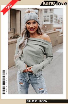 Gray Asymmetric Off-shoulder Long Sleeve Knit Top Long Sleeve Knit Top, Long Sleeve Knit Tops, Long Sleeve Knit, Knit Top, Off Shoulder, One Shoulder, Long Sleeves, Knitting, Grey