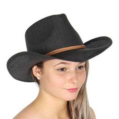 Cowboy Hat With Faux Suede Band 100% Paper Brim: 3 Inches, Crown Height: 5 Inches, Crown Diameter: 7.5 Inches 2.9oz Adjustable Black Country Style Straw Hat, Black Western Brimmed Sun Hat, Black Brimmed Sun Hat For Rodeo, Western Black Straw Hat With Flat Brim, Black Fedora Sun Hat For Rodeo, Western Black Fedora Straw Hat, Black Brimmed Straw Hat For Country Events, Black Western Fedora Straw Hat, Black Fedora Straw Hat For Rodeo