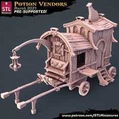 a wooden model of a small house on wheels with the words thieves march 2011 pre - supported