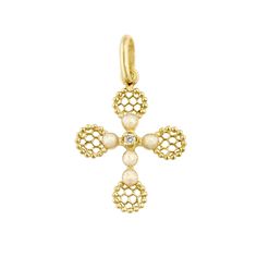 Gigi Clozeau - Lace Cross Diamond Pendant, Opal, Yellow Gold Elegant Pearl Cross Pendant Jewelry, Elegant Pearl Pendant Cross Jewelry, Elegant Necklace With Large Cross Pendant, Elegant Cross Pendant Necklace With Large Pendant, Opal Resin, Symbolic Jewelry, Gold Gold, Diamond Pendant, Cross Pendant