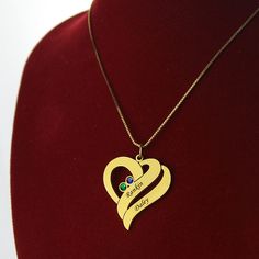 Our Two Hearts Forever One Necklace features beautiful birthstones and personalized engravings of each person. Meticulously handcrafted from .925 Sterling Silver and your choice of plating option: 18K Gold. An excellent gift choice for the one you love. Gold May Birthstone Heart Necklace, Gold Heart Necklace For May Birthstone, Gold Heart Pendant Necklace For May Birthstone, Gold Heart Cut Birthstone Necklace For Valentine's Day, Personalized Heart Pendant Birthstone Necklace As A Gift, Personalized Yellow Gold Birthstone Necklace For Mother's Day, Gold Birthstone Necklace With Heart Cut For Valentine's Day, Customizable Gold Birthstone Necklace For Mother's Day, Customized Gold Heart Necklace For Anniversary