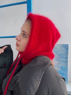 Red balaclava Fluffy hood is the trend of 2022/2023 This is a handy accessory that won't ruin your hair and keep you warm in cold weather. You will be comfortable and comfortable. Mink yarn is very warm and pleasant. One size fits all  Fits most head sizes from 20 to 24 inches (56-60 cm). Balaclava color 45   You can order it in any other size or color. Various colors in the attached file.      PLEASE NOTE: Actual colors may slightly differ depending on your computer monitor! On order within 7-14 days. ▬ Material: mink wool and angora yarn. ▬ CARE ▬ Hand or delicate wash only at 30 o with shampoo, dry on a flat surface. All items are pre-washed. ▬ DELIVERY Gift wrap Dispatch within 1-3 business days Express delivery possible * USA: 7-21 business days. * Europe: 7-14 business days. * United Winter Hooded Balaclava, Hooded Winter Balaclava, Winter Balaclava For Streetwear, Casual Solid Hooded Balaclava, Warm Solid Balaclava For Winter, Winter Full Face Hat For Streetwear, Casual Full Face Balaclava For Winter, Knitted Balaclava For Outdoor Use, Winter Balaclava Mask