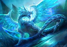 a blue dragon with large wings on it's back