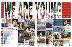 a collage of people standing together in front of a sign that says young on it