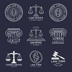 law firm logos and emblems set on dark background, eps1097455