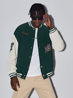 Streetwear Outfit Men, Green Preppy, Masculine Clothing, Men Outerwear, Shein Men