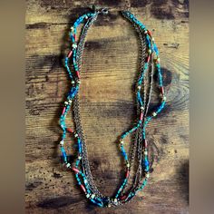 Premier Designs Jewelry Sedona Necklace, Multi-Stranded Blue, Brown, Cream Beads ; Bronze Metal New! Not Tags. Never Worn. Bohemian Beaded Layered Necklace For Jewelry Making, Blue Multi-strand Necklace With Large Beads, Artisan Blue Jewelry With Colorful Beads, Blue Beaded Multi-strand Layered Necklace, Blue Multi-strand Beaded Layered Necklace, Blue Artisan Jewelry With Colorful Beads, Southwestern Blue Beaded Necklaces For Gift, Southwestern Style Blue Beaded Necklace For Gift, Southwestern Style Blue Beaded Necklace For Beach