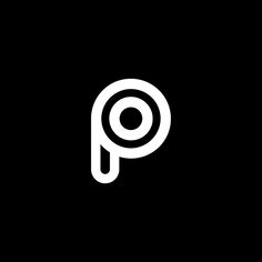 a black and white logo with the letter p in it's center, on a dark background