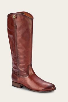 A core essential Frye style, The Melissa Button 2 is crafted to last and takes a cue from classic equestrian style. Crafted of supple leather, this boot offers a contoured, supportive shape finished with the signature Frye button detail and a wider calf silhouette. Frye Melissa Boots, Tall Brown Leather Boots, The Frye Company, Brown Knee High Boots, Equestrian Boots, High Leather Boots, Tall Riding Boots, Suede Leather Boots, Frye Boots