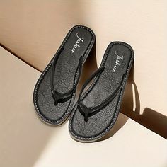 Patterned:Solid colorMaterial:PVCHeel Type:FlatClosure:Slip-onStrap Type:Flip FlopsAll-season:SummerPrinting Type:No PrintingHeel Hight:Flat HeelStyle:CasualItem ID:RL96378 Black Sandals For Beach Season, Black Non-slip Flip Flops For Vacation, Non-slip Black Flip Flops For Vacation, Black Slip-on Flip Flops For Beach, Black Toe Post Flip Flops For Beach Season, Trendy Solid Color Beach Flip Flops, Casual Summer Flip Flops For Leisure, Black Flat Flip Flops For The Beach, Black Flip Flops For Beach