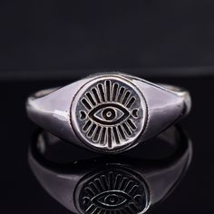 Evil Eye Engraved Signet Ring, Dainty Evil Eye Ring, 925 Sterling Silver Women Evil Eye Ring, Anniversary Gift, Edgy Evil Eye of Horus Ring Handcrafted Ring, Minimalist Ring Description : Metal : 925 Sterling Silver/ 18k Gold Filled Item Name : Evil Eye Ring Handmade Items **Made to Order** Delivery Time :- Once Item is shipped parcel will delivered to you in 2-4 weeks. C U S T O M I Z E O R D E R All jewelry are made with solid 925 sterling silver. If you want to make any changes in this jewelr Fine Jewelry Sterling Silver Signet Ring Gift, Symbolic Stamped Signet Ring In Sterling Silver, Symbolic Sterling Silver Stamped Signet Ring, Symbolic Stamped Sterling Silver Signet Ring, Nickel-free Sterling Silver Signet Ring Gift, Sterling Silver Signet Ring Fine Jewelry, Symbolic Sterling Silver Engraved Ring For Gift, Symbolic Sterling Silver Rings Stamped 925, Spiritual Silver Signet Ring For Wedding