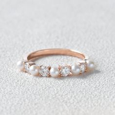 Minimalist Natural Pearl & Moissanite Ring - Felicegals 丨Wedding ring 丨Fashion ring 丨Diamond ring 丨Gemstone ring--Felicegals Pearl Wedding Band, Crown Wedding Ring, Pearl Wedding Bands, Pearl Wedding Ring, Wedding Minimalist, Stacked Wedding Bands, Pearl Engagement Ring, Rose Gold Pearl, Pearl And Diamond Ring