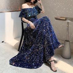 Off Shoulder Sequined New Style Shining Evening Dress Off Shoulder Evening Dress