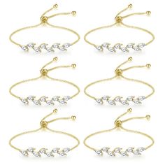 PRICES MAY VARY. 【High-quality Material】Bridesmaid Leaf bracelet with cubic zirconia,Endless Shine. Made of copper, no fading, no distortion, reliable and full of charm, serviceable and skin friendly, featuring fine workmanship, has a smooth surface and clear texture, which will bring you a comfortable wearing experience. 【Adjustable Size】An adjustable sliding closure to fit any wrist size,Maximum adjustable size 8.5 Inches,Easy to slide on and slide off. Our bridesmaid bracelet is the perfect e Wedding Crystal Bracelet With Adjustable Chain, Adjustable Gold Bracelet For Wedding, Gold Bracelet With Adjustable Chain For Wedding, Elegant Bridesmaid Bracelets, Elegant Gold Bridesmaid Bracelets, Elegant Gold Crystal Bracelet As Bridesmaid Gift, Elegant Gold Crystal Bracelet For Bridesmaids, Adjustable Gold Crystal Bracelet For Bridesmaids, Gold Crystal Bracelet Bridesmaid Gift