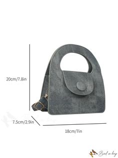 BirdinBag - Retro Mini Casual Crossbody Bag - Solid Color PU Square Design Trendy Gray Mobile Phone Bag, Trendy Gray Bag For Daily Use, Gray Crossbody Shoulder Bag For School, Gray Large Capacity Satchel Bag, Handheld School Bag With Top Carry Handle, Handheld Shoulder Bag With Adjustable Handle, Gray Shoulder Bag With Detachable Handle, Daily Top Handle Phone Bag With Adjustable Strap, School Shoulder Bag With Adjustable Handle