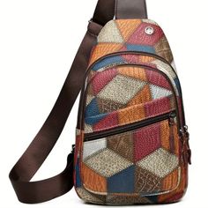 Small Fanny Pack With Adjustable Strap-Multi Colored Travel Shoulder Bag With Color Block, Brown Color Block Rectangular Shoulder Bag, Brown Rectangular Color Block Shoulder Bag, Multicolor Crossbody Shoulder Bag With Color Block, Multicolor Leather Patchwork Shoulder Bag, Multicolor Color Block Crossbody Shoulder Bag, Trendy Multicolor Patchwork Shoulder Bag, Color Block Satchel Shoulder Bag For Travel, Multicolor Color Block Bag For Daily Use