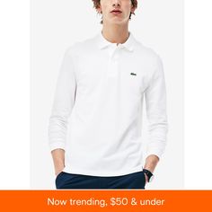 in stock Crocodile Logo, Polo Shirt White, Lacoste Men, Long Sleeve Polo, Polo Collar, Baby Clothes Shops, Mens Polo Shirts, Trendy Plus Size, Polo Shirts