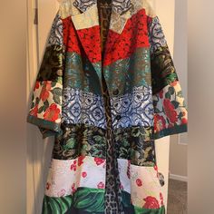 As Seen On The 2022 Runway!!! Beautiful Mid-Weight Silk Blend Coat. Size 46 And Fits Size 10-16 (Depending On How Oversized Your Preference). This Coat Was $12k On The Dg Website And I Am Bringing It To You Here All The Way From Sweden At A Fraction. Chic Multicolor Patchwork Outerwear, Elegant Multicolor Floral Print Outerwear, Designer Floral Print Outerwear For Work, Designer Floral Print Workwear Outerwear, Elegant Multicolor Silk Outerwear, Elegant Patchwork Outerwear For Spring, Elegant Multicolor Long Sleeve Outerwear, 2022 Runway, Dolce Gabbana Jacket