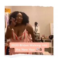 a woman in a pink and white dress talking on her cell phone with the text, 2020 brides walking into the new year