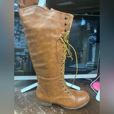 New Set Price! All Closet Items Are Boutique Quality And Brand New. Listed Prices Are Non Negotiable With The Exception Of Bundles. :) Faux Leather Lace-up Boots With Zipper Closure, Faux Leather Lace-up Boots With Zipper, Steampunk Boots, Tan Leather Boots, Leather Boot, New Set, Lace Boots, Papaya, Lace Up Boots