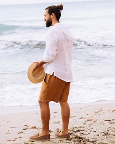 Classic men's linen shorts featuring an elastic waist drawstring. These comfortable and versatile linen shorts from lightweight, breathable linen are a must for every man's summer closet. Available in various colors. Please note that due to the many variations in monitors and browsers, actual colors may vary. Relaxed Fit Linen Shorts For Vacation, Bermuda Linen Shorts For Beach, Beach Linen Shorts With Relaxed Fit, Linen Beachwear Shorts For Beach Season, Linen Beachwear Shorts For Beach, Summer Linen Bottoms For Warm Weather, White Linen Shorts For Beach Season, Men's Urban Style, Linen Clothes For Men