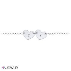 Feel the love with this charming bracelet design, and create a meaningful gift for someone extra special. Personalize this bracelet with 1 to 5 engravable heart charms, each engraved with a custom initial. Handcrafted in sterling silver, white, yellow, or rose gold with a choice of three bracelet lengths for babies, youth, and teens.

We understand that children's skin is delicate, and to reduce the chance of a reaction, we only use quality materials for our kids' jewelry collection.
For safety, Hearts Bracelet, 2 Hearts, Bracelet Box, Mens Engagement, Bracelet Design, Custom Initials, For Sale Sign, Kids Jewelry, Metal Bracelets