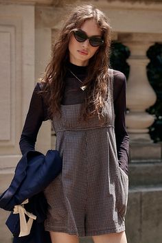 Romper Layering Outfit, Chic Cotton Shortalls For Day Out, Casual Shortalls For Workwear In Fall, Casual Square Neck Dress For Work, Casual Square Neck Dresses For Work, Casual Fall Workwear Shortalls, Casual Square Neck Workwear Dress, Chic Cotton Shortalls Overall, Chic Cotton Shortalls