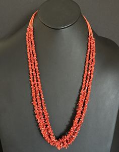 Native American Sterling Silver Multi Strand Red Coral Bead Necklace 30 inch Coral Beads Necklace, Coral Beads, Beaded Necklaces, Red Coral, Multi Strand, Bead Necklace, Sterling Silber, Native American, Beaded Necklace