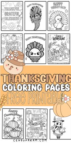 thanksgiving coloring pages with free printables for kids to color and use on the page