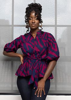 African Peplum Top Outfits, Africana Top Styles For Women, Ankara Top Designs For Ladies, African Print Shirts For Ladies, Kitenge Shirts Women, Ankara Tops Blouses Peplum, Ankara Sleeve Styles, Ankara Top Styles For Ladies, Ladies Top Designs Style