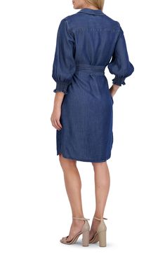 This long-sleeve shirtdress is crafted from Tencel® lyocell with an attached tie belt for a personalized fit. 39" length (size Small)   Spread collar   Three-quarter sleeves   Side-seam pockets   Removable tie belt   100% Tencel lyocell   Tencel lyocell is a sustainably produced fiber made with closed-loop processing   Machine wash, tumble dry   Imported Spring Shirt Dress With Tie Waist And Relaxed Fit, Spring Relaxed Fit Shirt Dress With Tie Waist, Spring Workwear Belted Dress With Tie Fastening, Spring Relaxed Fit Belted Shirt Dress, Knee-length Shirt Dress With Belted Cuffs For Daywear, Relaxed Fit Belted Shirt Dress For Spring, Spring Knee-length Shirt Dress With Tie Waist, Knee-length Shirt Dress With Tie Waist For Spring, Fitted Shirt Dress With Tie Fastening For Daywear