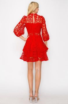 Get ready to turn heads in our Lucia dress. This stunning red lace mini dress is the perfect addition to your wardrobe. Designed with intricate lace detailing, it exudes both elegance and sexiness. Perfect for a night out, date night, or any special occasion. Be the center of attention with our Lucia dress. Party Mini Dress With Lace Patchwork, Flirty Mini Dress With Lace Bodice, Evening Mini Dress With Lace Patchwork, Summer Mini Dress With Lace Bodice, Flirty Lace Mini Dress With Lace Bodice, Fitted Lace Mini Dress With Lace Closure, Mini Dress With Lace Bodice For Date Night, Lace Trim Mini Dress For Night Out, Mini Dress With Lace Trim For Date Night