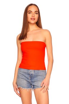 90% nylon 10% spandex machine washable 4" from waist Long Tube Top, Orange Fits, Cherry Tomato, Day To Night, Women Corset, To Night, Cami Tanks, Bright Orange, Tube Top