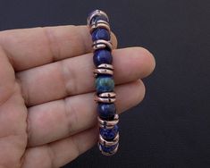 Copper men 10 mm Lapis Lazuli beaded bracelet,Men Lapis Lazuli bracelet,Beaded mens gemstone bracele Braid Cuffs, Birthday Men, Copper Anniversary, Lapis Lazuli Bracelet, Lapis Lazuli Beads, Mens Braids, Bracelet Men, Mens Beaded Bracelets, Gift For Husband