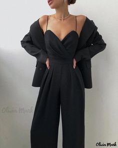 Olivia Mark - Colorful Stretchy Pant Set Chic Black Wide Leg Jumpsuits And Rompers, Spring Date Night Pants With Pockets, Black High Waist Jumpsuits And Rompers For Spring, Black Wide Leg Jumpsuits And Rompers For Spring, Spring Wide-leg Black Jumpsuits And Rompers, Spring Black Wide-leg Jumpsuits And Rompers, Casual Black Pants For Party, Black Party Pants With Pockets, Black High-waist Jumpsuits And Rompers With Pockets