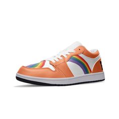 LGBT_Pride-Rainbow LGBT Pride Low Top BURNT ORANGE Unisex Sneakers - Rose Gold Co. Shop Rainbow Custom Sneakers For Streetwear, Rainbow Low-top Sneakers For Streetwear, Rainbow Low-top Custom Sneakers For Streetwear, Sporty Rainbow Low-top Custom Sneakers, Casual Custom Rainbow Lace-up Sneakers, Casual Rainbow Lace-up Custom Sneakers, Retro Orange Sneakers For Streetwear, Rainbow Sporty Synthetic Sneakers, Rainbow Synthetic Sporty Sneakers