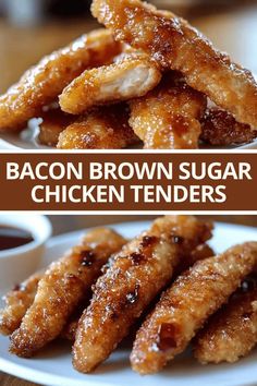 bacon brown sugar chicken tenders on a white plate