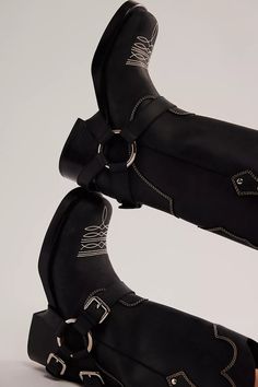 Jeffrey Campbell x FP x Understated Leather Motoboy Boots | Free People Moto Boots Outfit, Moto Boho, Cowboy Embroidery, Black Cowgirl Boots, Upcoming Fashion Trends, Figure Fashion, Boots Outfits, Capsule Closet, Classic Motorcycle